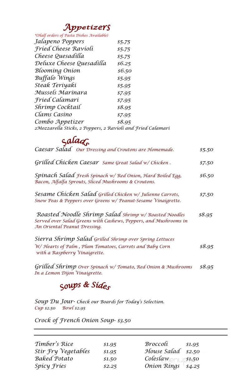 Timbers - Oakland, NJ menu_pic