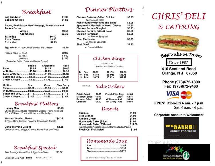 Chris's Deli - Orange, NJ menu_pic