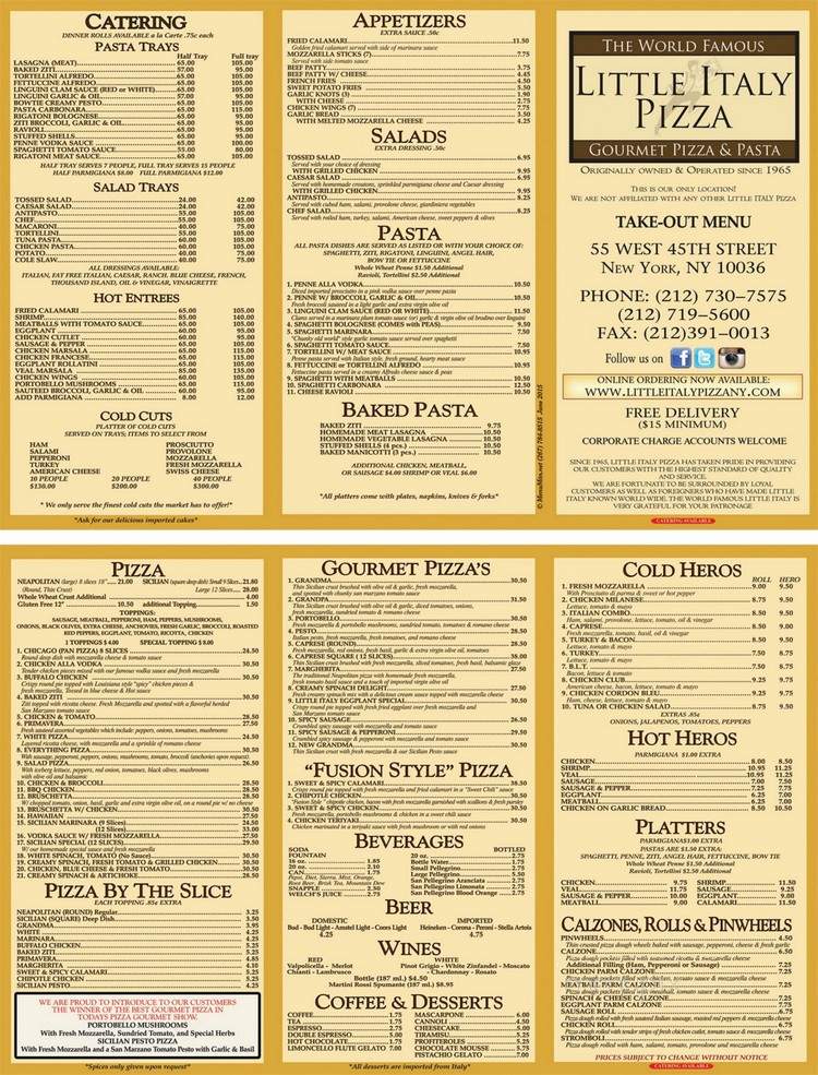Little Italy Pizza - New York, NY menu_pic