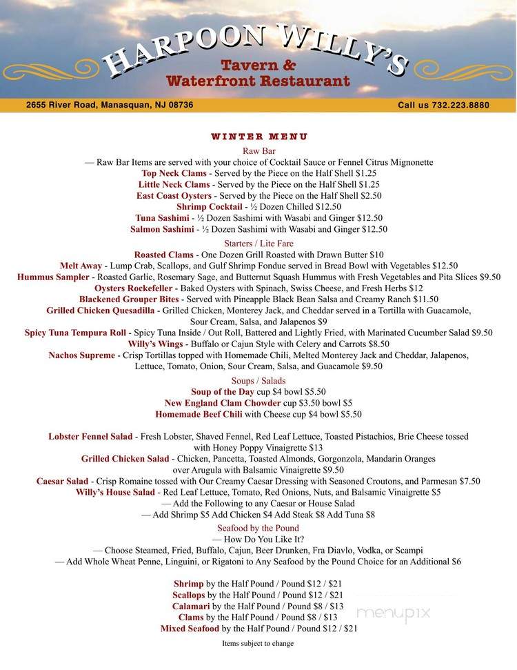 Harpoon Willy's - Manasquan, NJ menu_pic