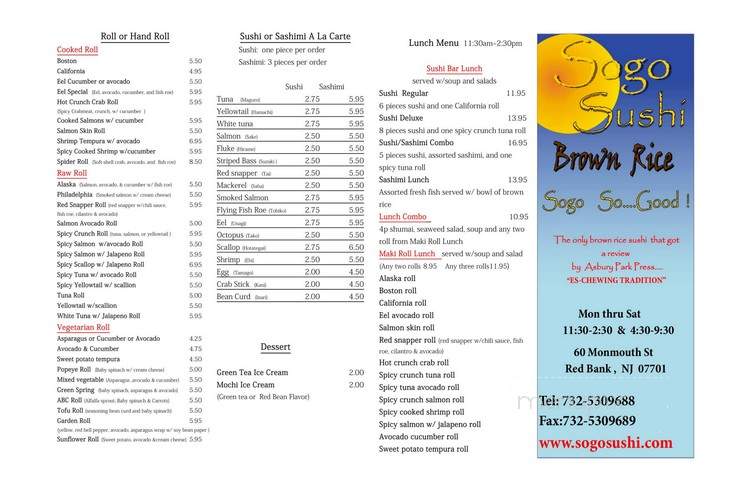 Sogo Sushi - Red Bank, NJ menu_pic