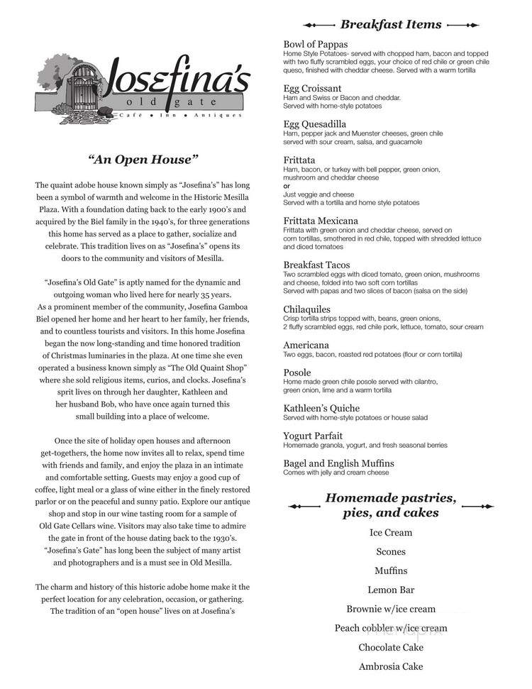 Josefina's - Mesilla, NM menu_pic