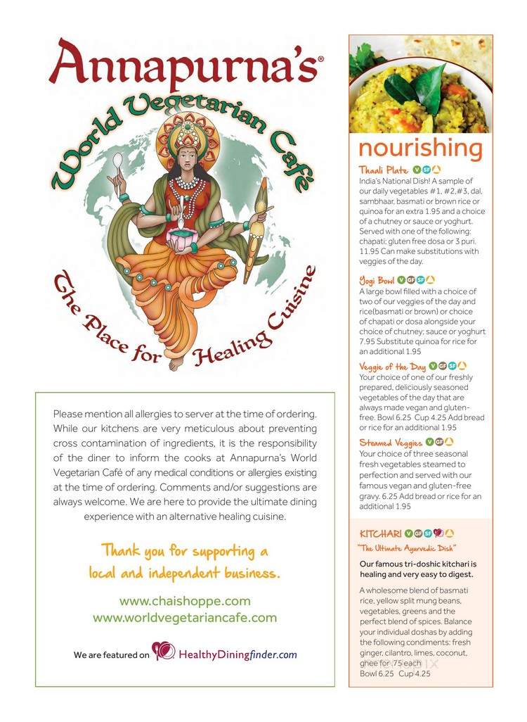 Annapurna's World Vegetarian Cafe - Albuquerque, NM menu_pic
