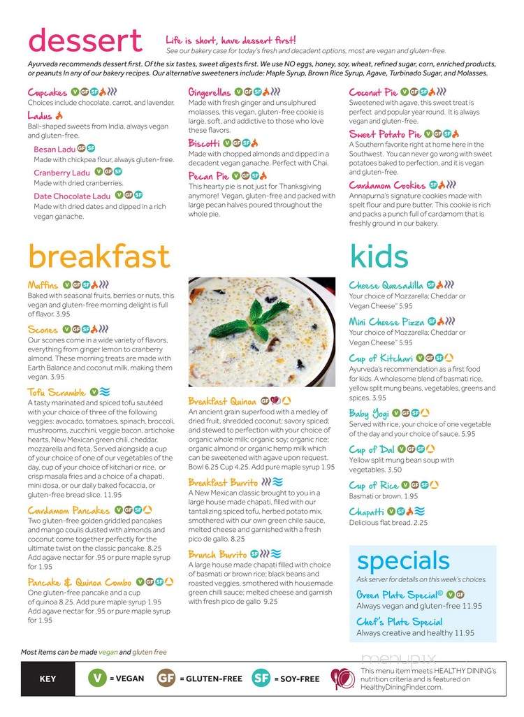 Annapurna's World Vegetarian Cafe - Albuquerque, NM menu_pic