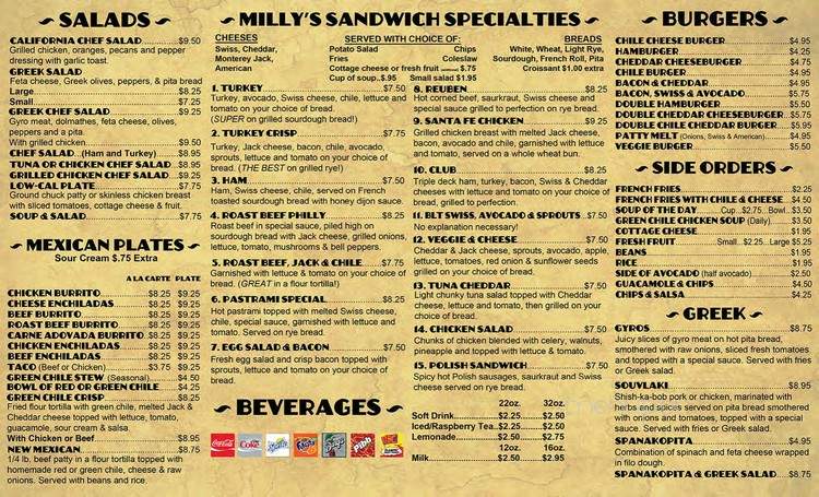 Milly's Restaurant - Albuquerque, NM menu_pic