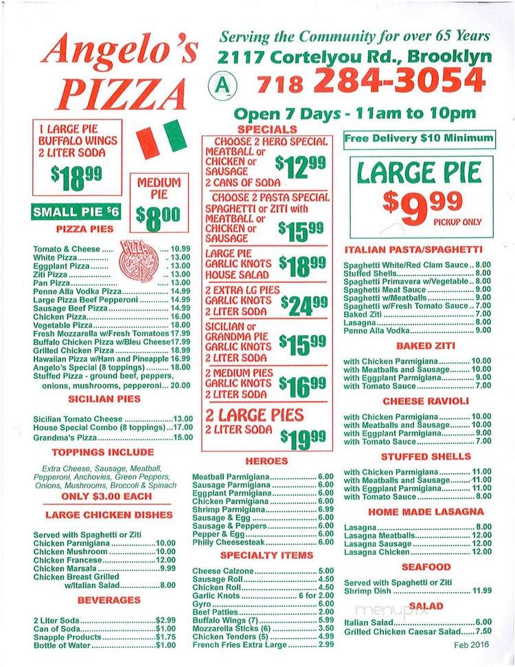 Angela Pizza Restaurant Pizzeria - Brooklyn, NY menu_pic