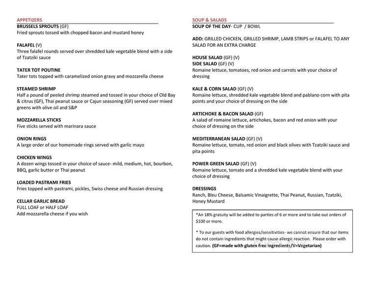 Cellar - Long Lake, NY menu_pic