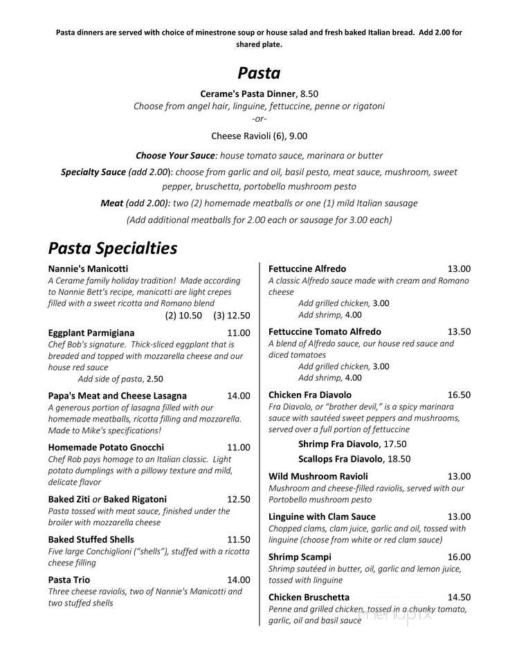 Cerame's Italian Villa - Rochester, NY menu_pic