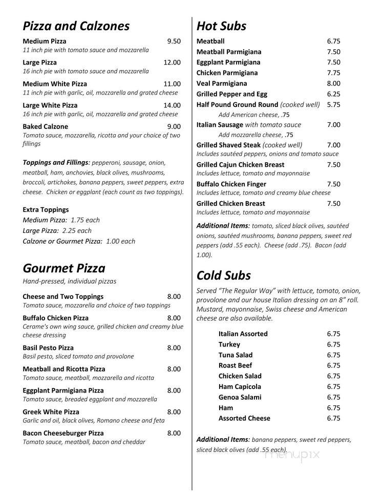Cerame's Italian Villa - Rochester, NY menu_pic