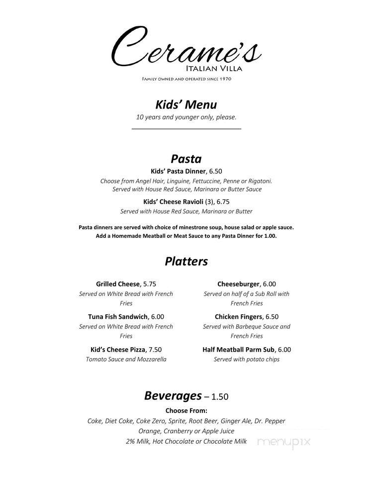 Cerame's Italian Villa - Rochester, NY menu_pic