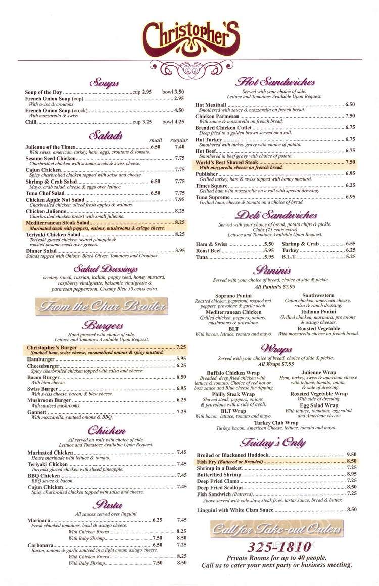 Christopher's Time Square - Rochester, NY menu_pic