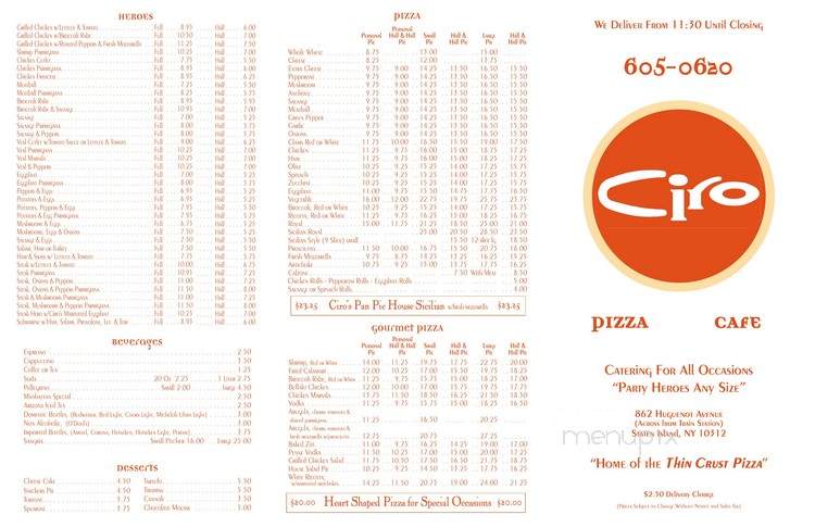 Ciros Pizza Cafe - Staten Island, NY menu_pic