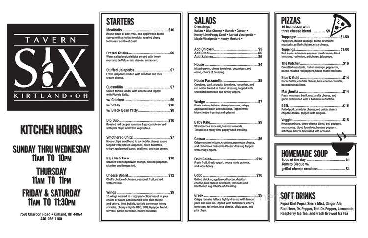 Tavern Six - Kirtland, OH menu_pic