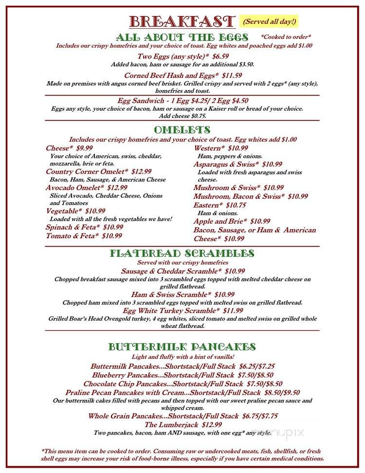 Country Corner Cafe - Southold, NY menu_pic