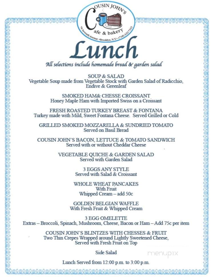 Cousin Johns Cafe & Bakery - Brooklyn, NY menu_pic
