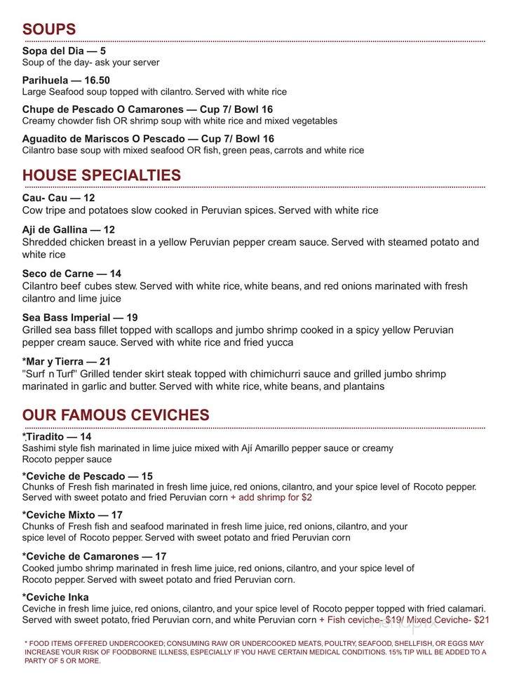 Sabor Inka - Lawrenceville, GA menu_pic