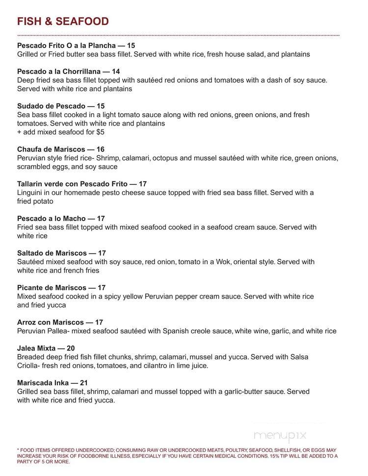 Sabor Inka - Lawrenceville, GA menu_pic