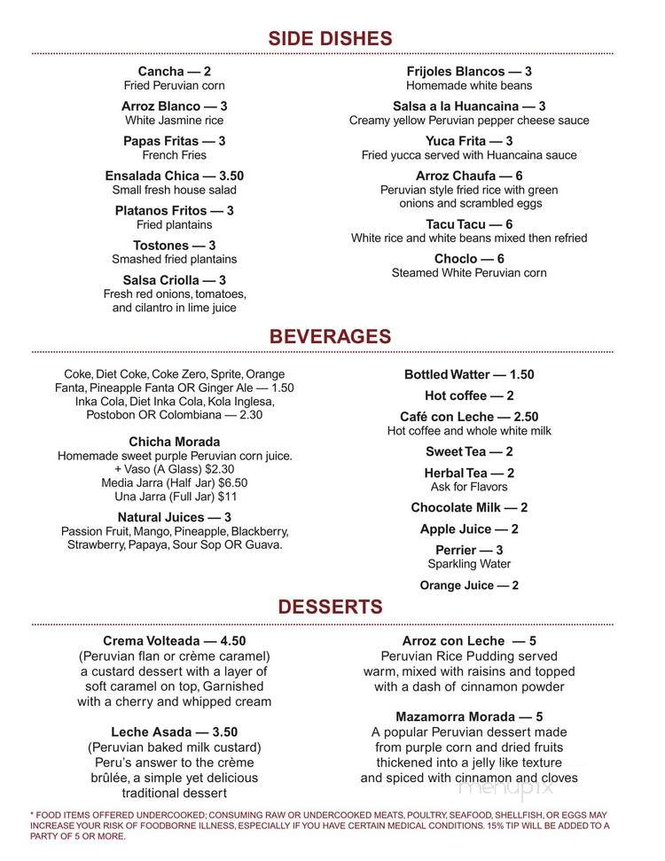 Sabor Inka - Lawrenceville, GA menu_pic