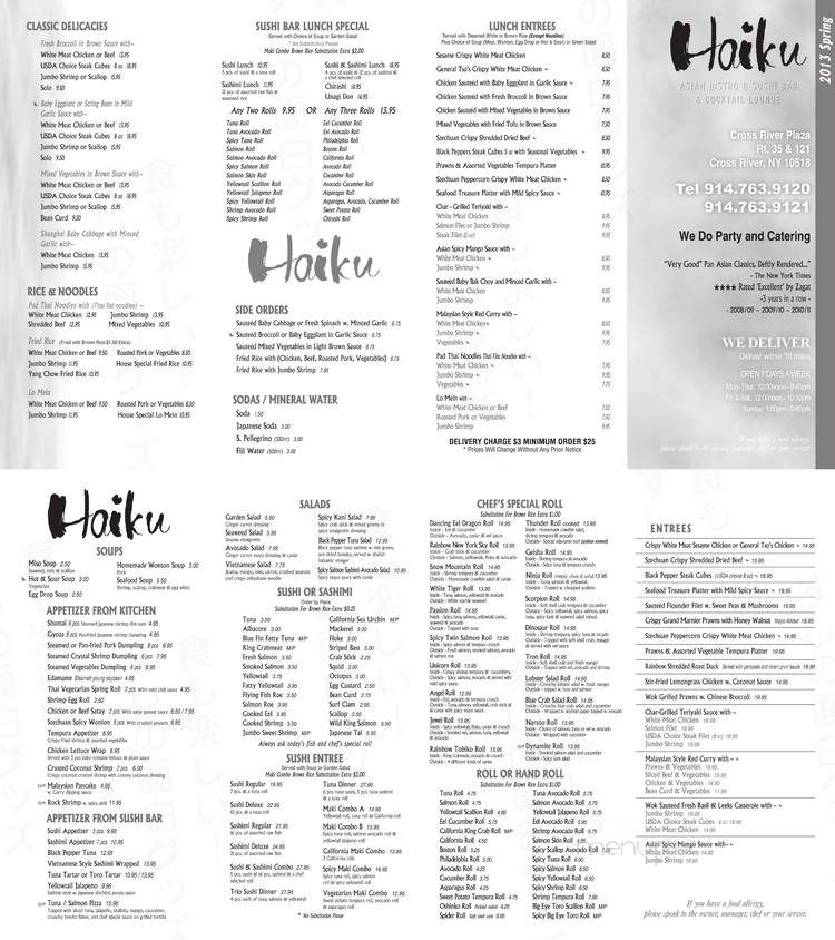 Haiku Asian Bistro & Sushi Bar - Cross River, NY menu_pic