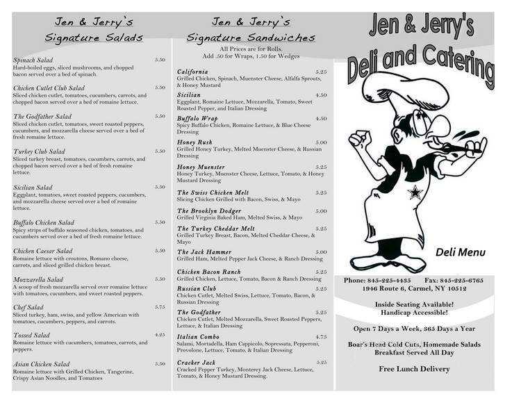 Jen & Jerry's Deli - Carmel, NY menu_pic