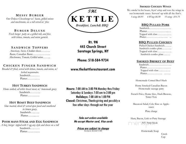 Kountry Kettle - Saratoga Springs, NY menu_pic