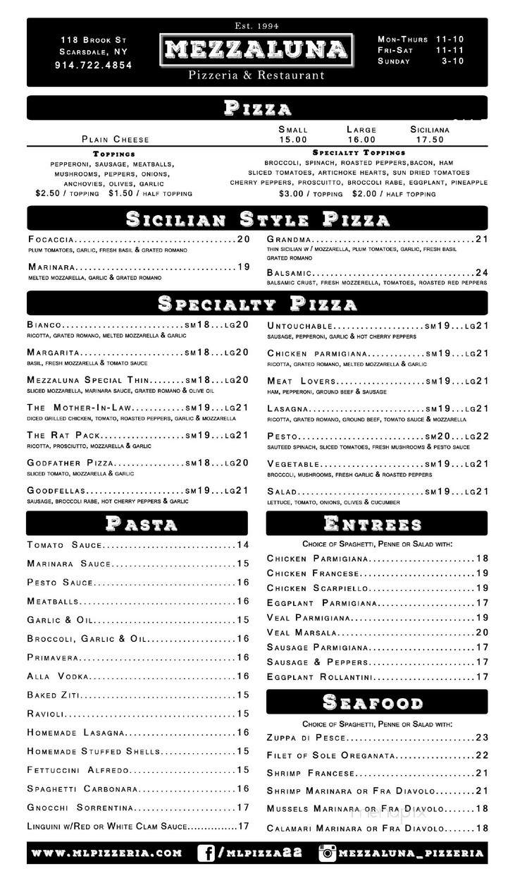 Mezza Luna Pizzeria - Scarsdale, NY menu_pic