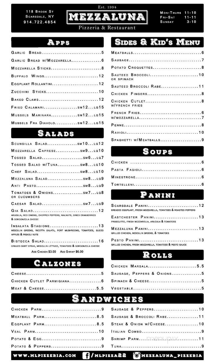 Mezza Luna Pizzeria - Scarsdale, NY menu_pic