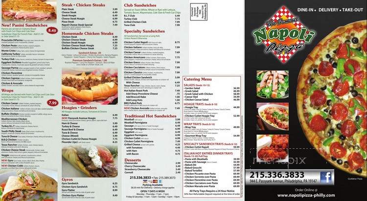 Napoli Pizzeria - Brooklyn, NY menu_pic