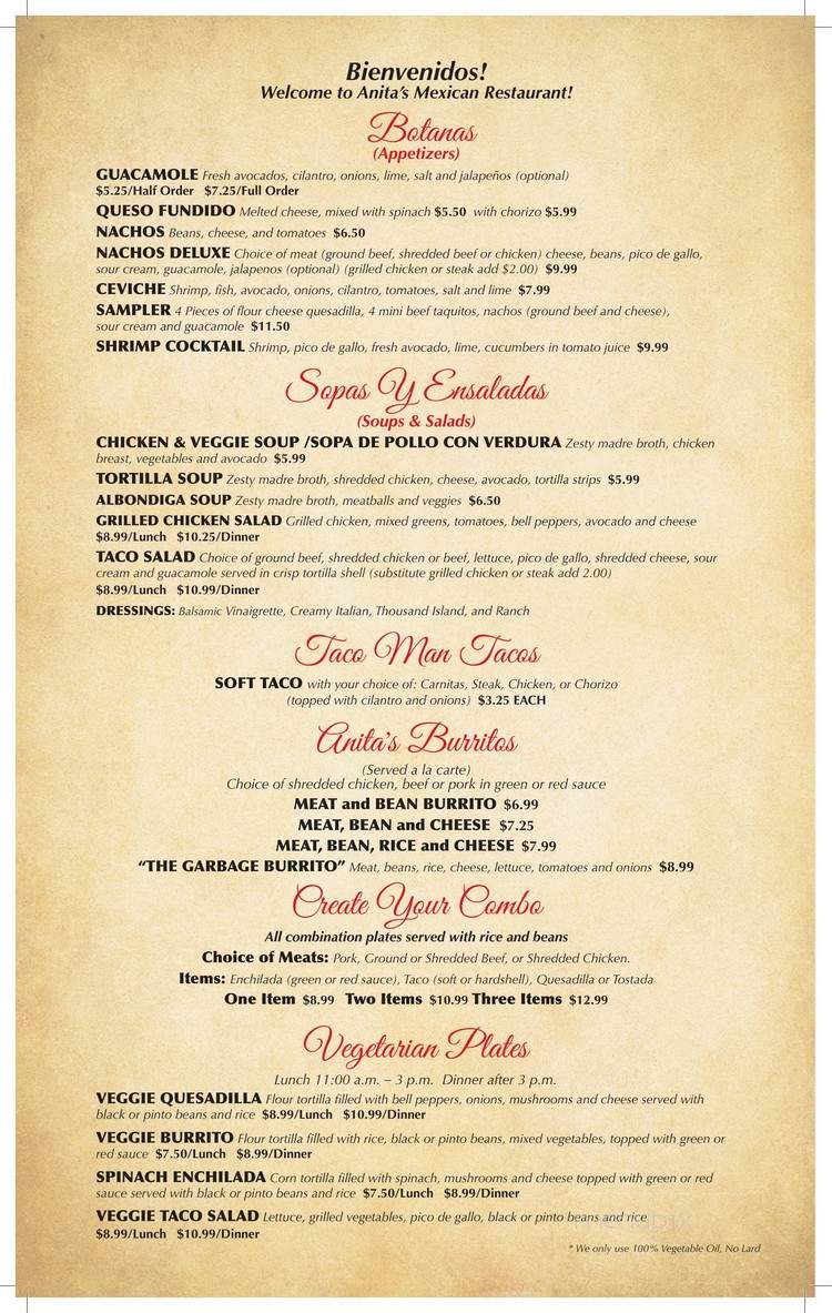 Anita's Mexican Restaurant - Lake Wales, FL menu_pic