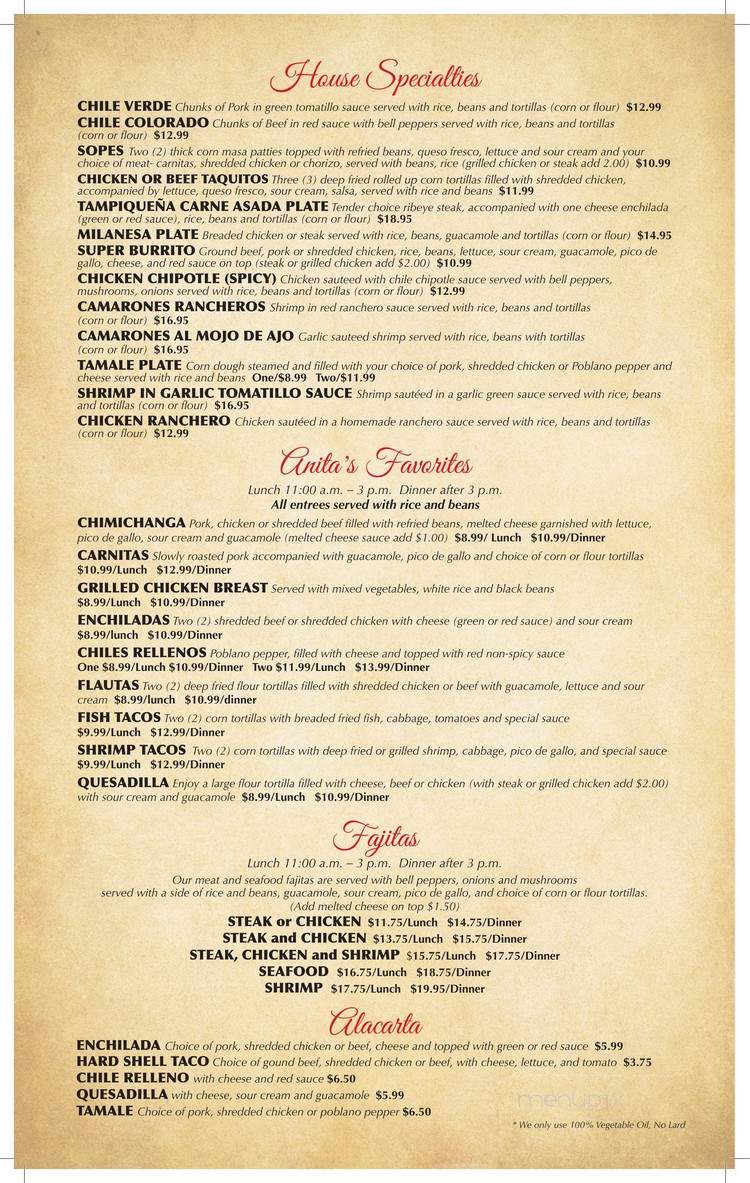 Anita's Mexican Restaurant - Lake Wales, FL menu_pic