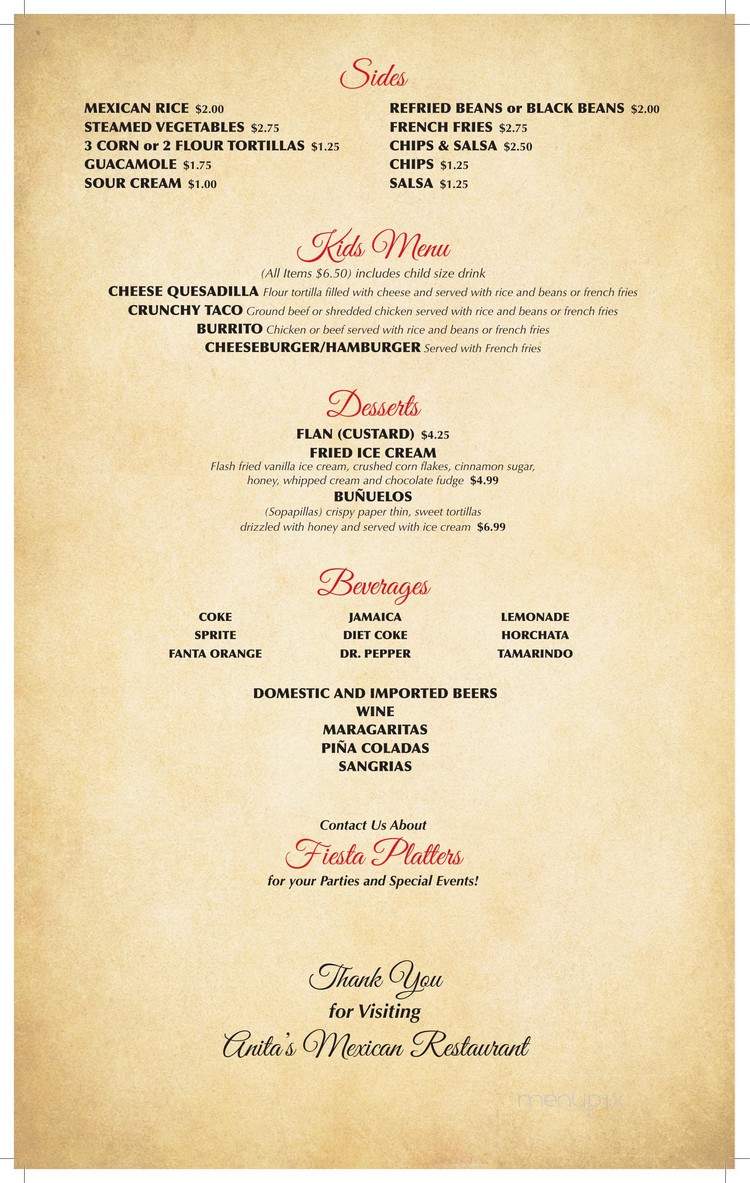 Anita's Mexican Restaurant - Lake Wales, FL menu_pic