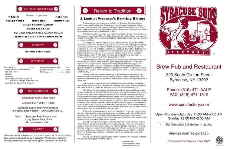 Syracuse Suds Factory - Syracuse, NY menu_pic