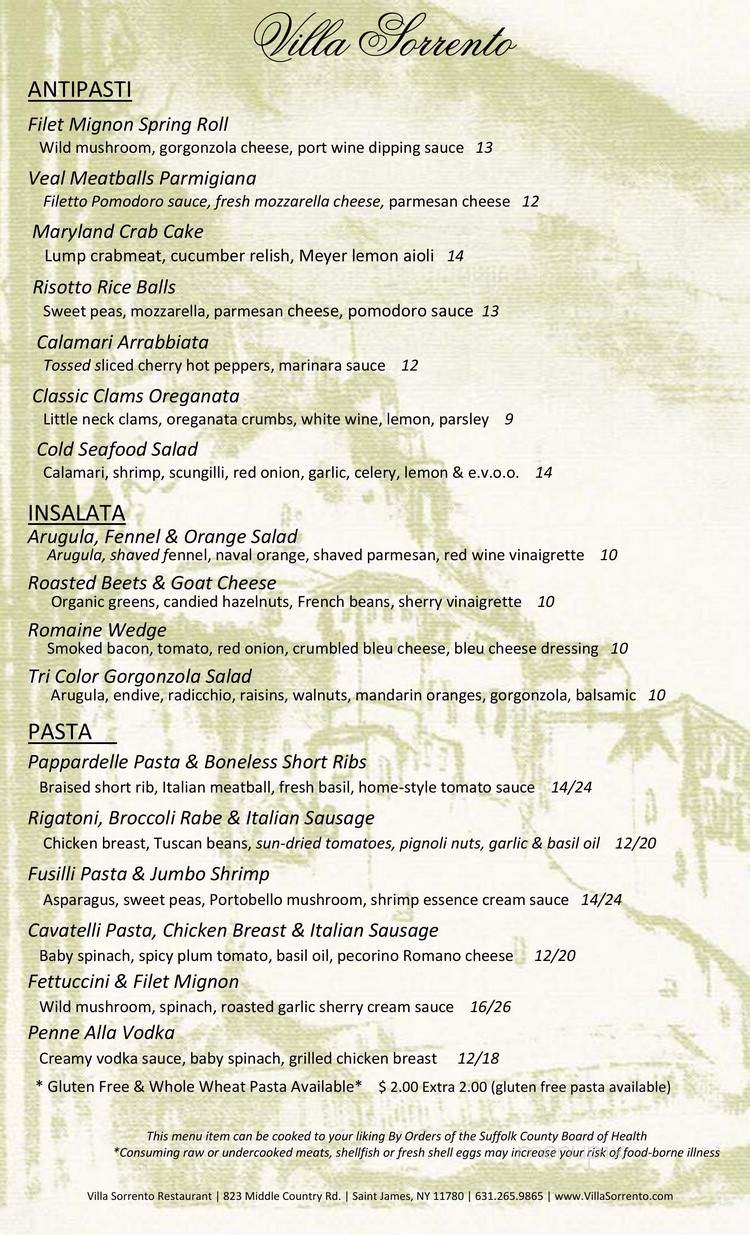 Villa Sorrento Italian Restaurant - Huntington, NY menu_pic