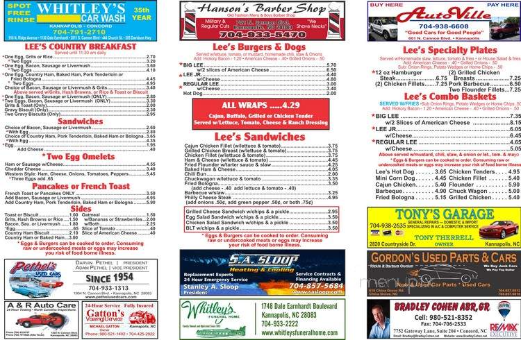 Menu of Lee's Sandwich Shop in Kannapolis, NC 28083