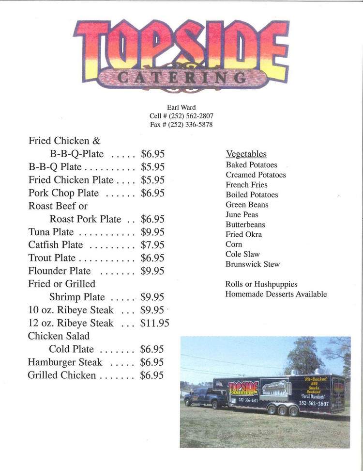 Topside Restaurant - Shiloh, NC menu_pic