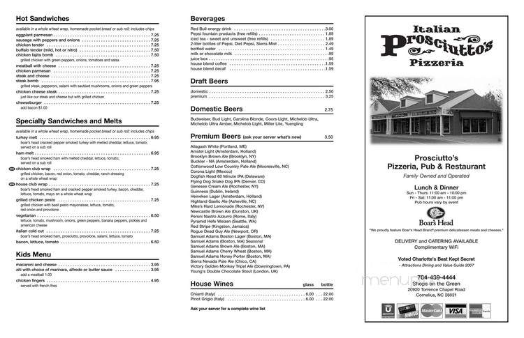 Prosciutto's Pizza - Cornelius, NC menu_pic