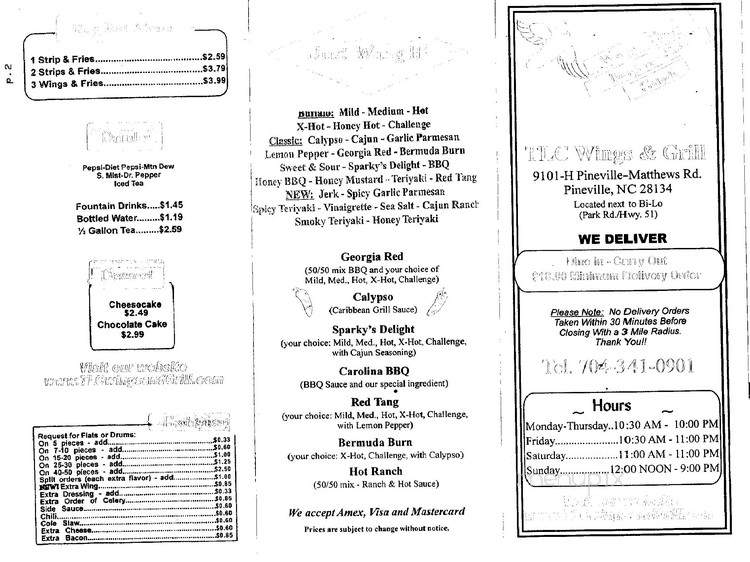 Tlc Wings & Grill - Pineville, NC menu_pic