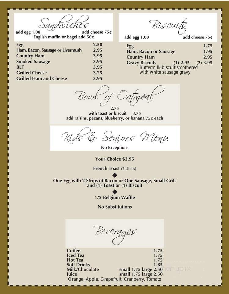 Tryon House Restaurant - Charlotte, NC menu_pic
