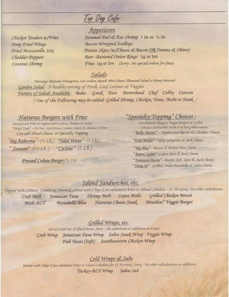 Top Dog Cafe - Waves, NC menu_pic