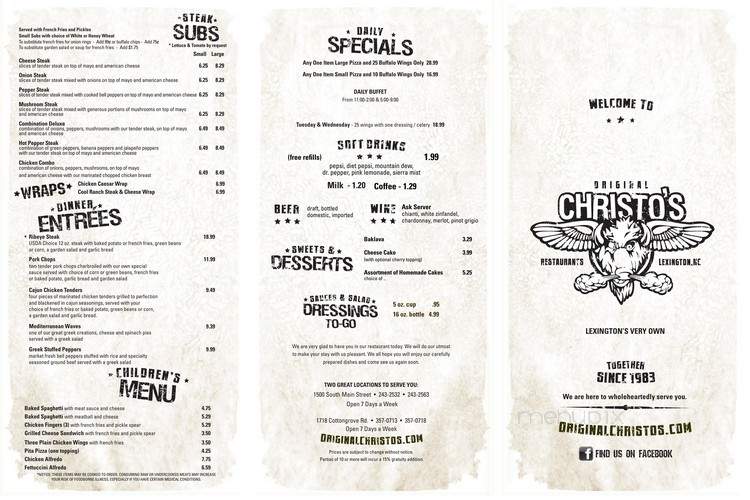 Christo's Lexington House-Pizz - Lexington, NC menu_pic