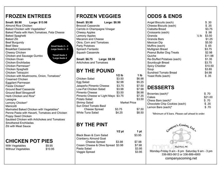 Company's Coming - High Point, NC menu_pic