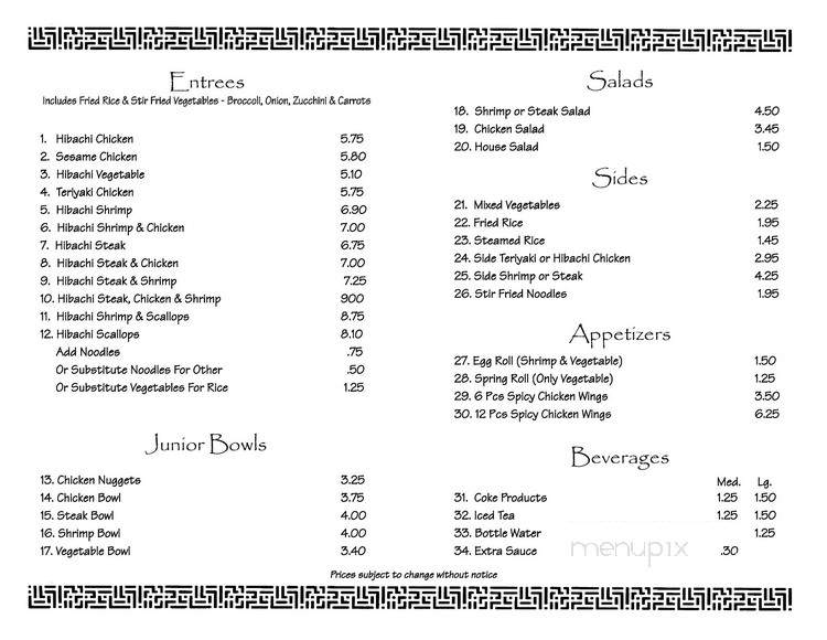 Tokyo Grill - Greensboro, NC menu_pic