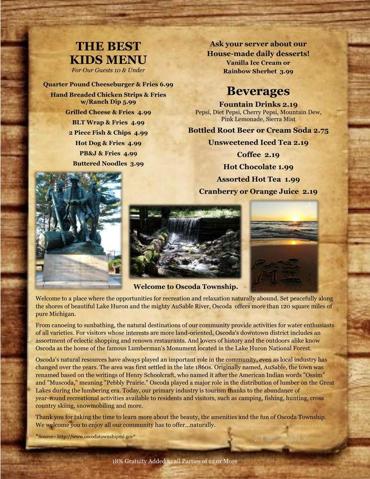 Ausable Inn - Oscoda, MI menu_pic