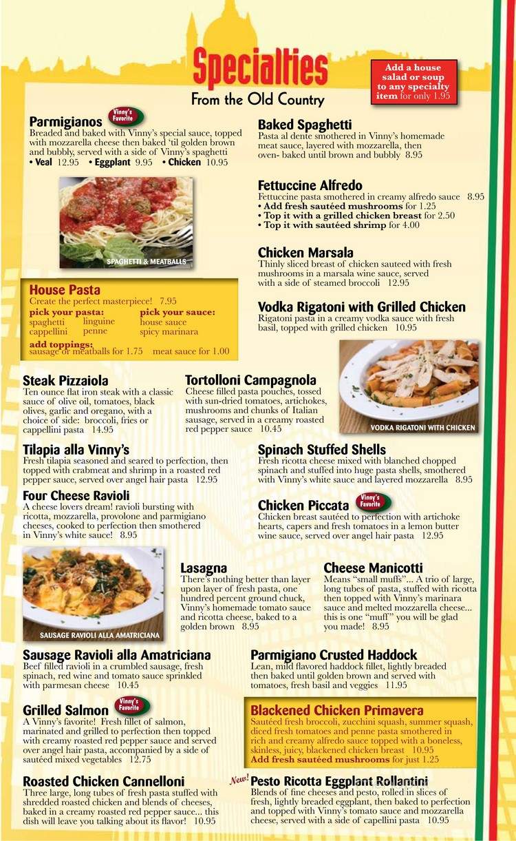 Vinny's Italian Grill & Pizzeria - Hillsborough, NC menu_pic