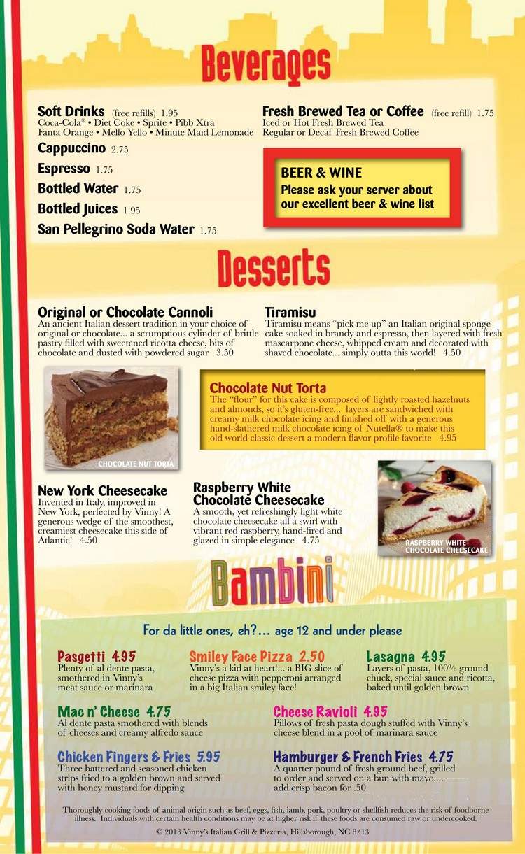 Vinny's Italian Grill & Pizzeria - Hillsborough, NC menu_pic