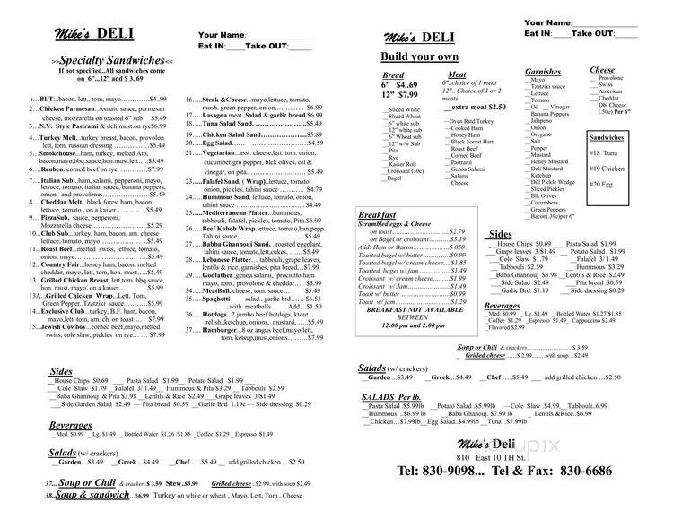 Mike's Deli - Greenville, NC menu_pic