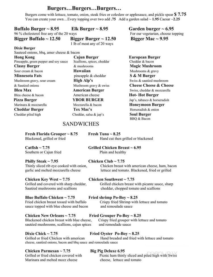 Jimmy Mac's Restaurant - Bryson City, NC menu_pic