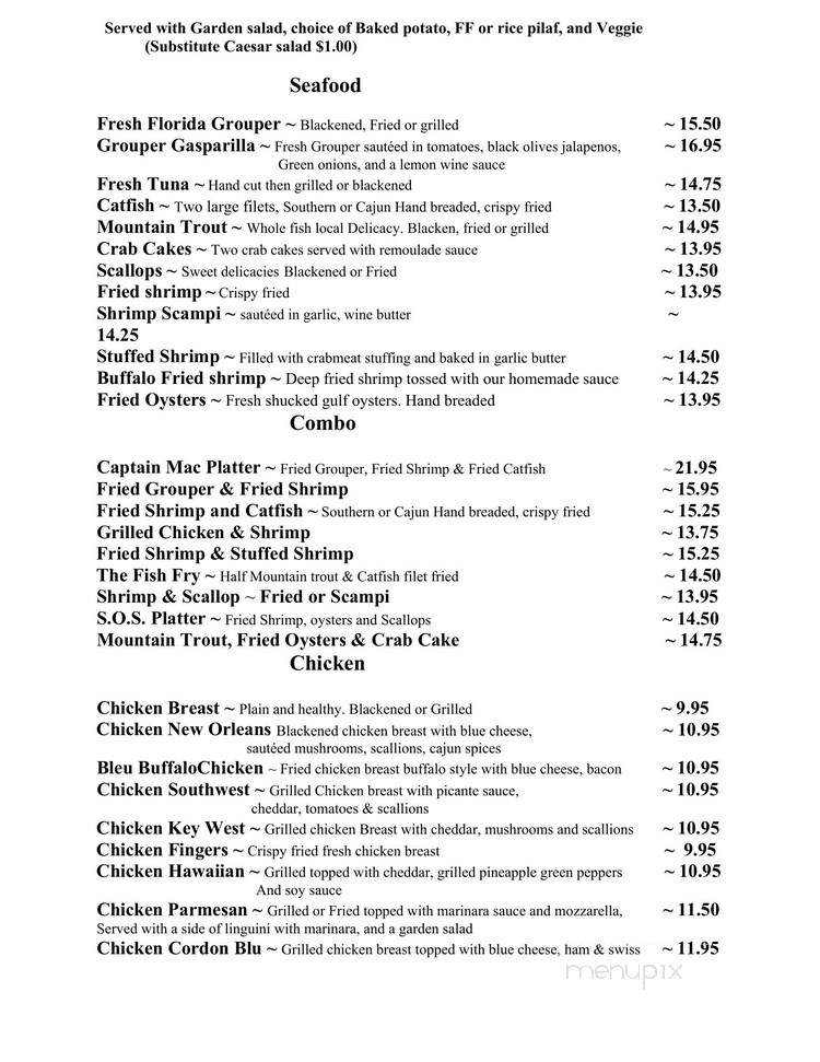 Jimmy Mac's Restaurant - Bryson City, NC menu_pic