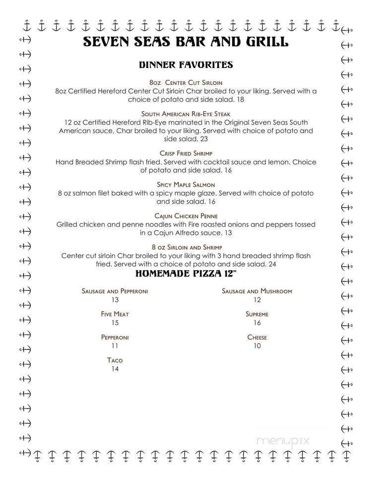 Seven Seas Inn Restaurant - Mandan, ND menu_pic