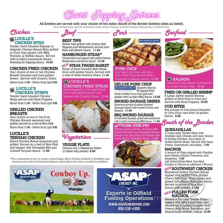 Lucille's Road House - Weatherford, OK menu_pic